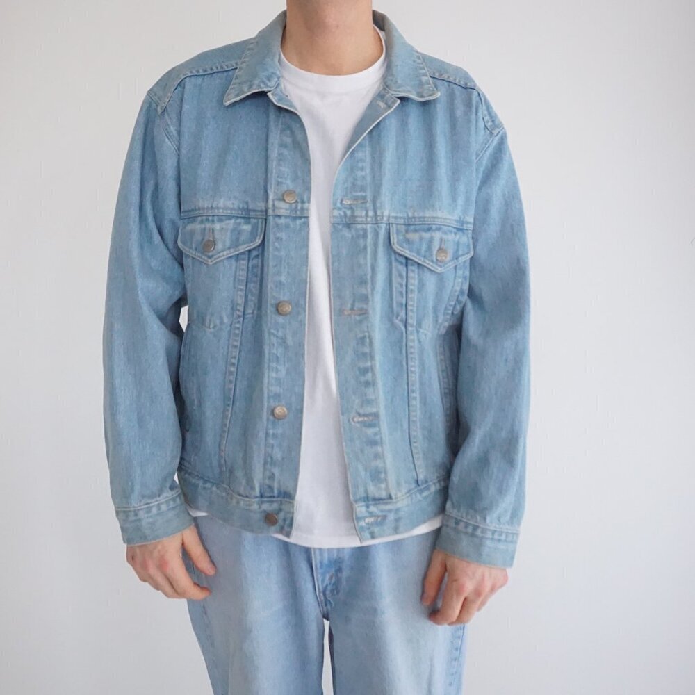 Vintage '90s Pepsi Co Light Wash 100% Cotton Button Up Blue Denim Jacket M